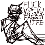 A preview of a doodle of my character Red, with text reading Fuck My Gay Faggot Life
